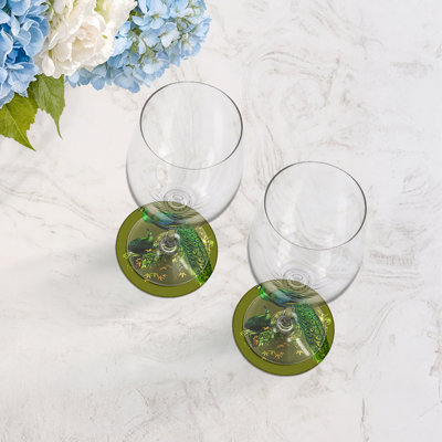 Sous-verres ronds en cuir végétalien Family Pheasants