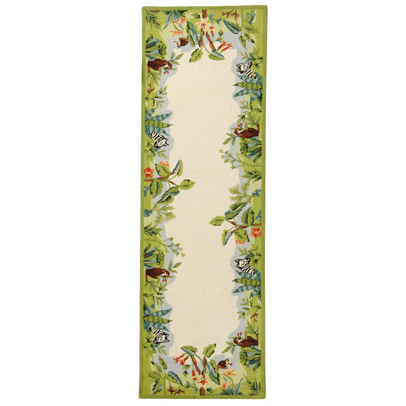 Hogle Hand Hooked Wool Floral Rug, Runner 2'6" x 6'