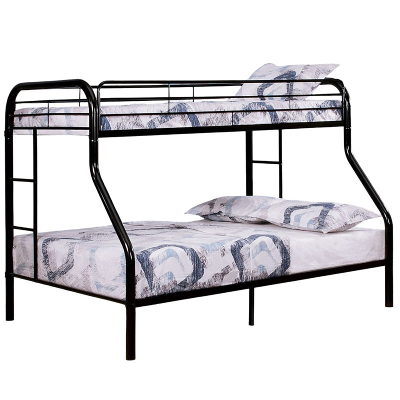 Lit simple superposé au dessus d'un lit double contemporain en métal avec finition angulaire noire pour la chambre à coucher