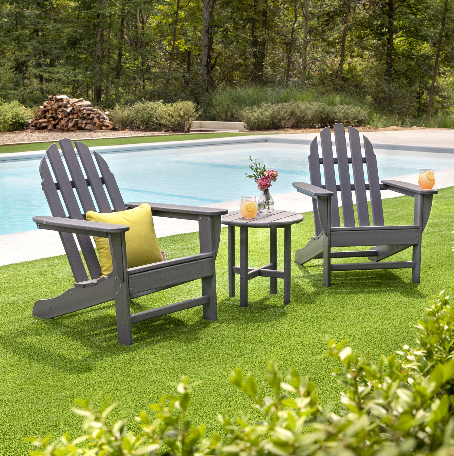 POLYWOOD® Classic Adirondack 2-Person Patio Seating Group, Slate Gray