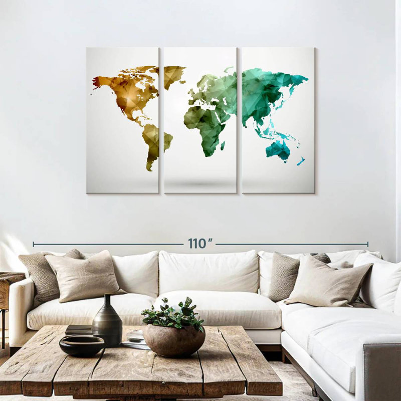 Carte du monde abstrait moderne Aliaz, H 48 po x l 74 po
