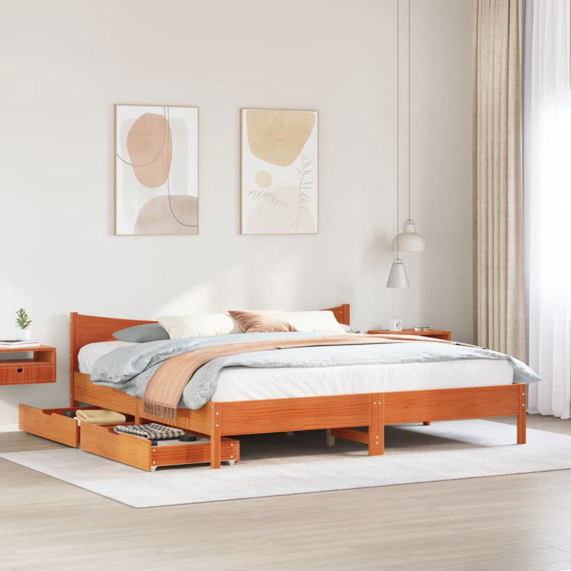 Solid Wood Storage Bed, Wax Brown, Super King (6')