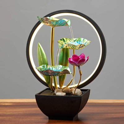 Lizard Green Lotus Desktop Fountain with halo