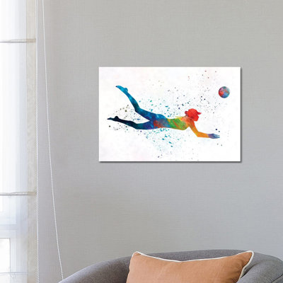 Woman Beach Volley Ball Player In Watercolour I by Paul Rommer - Wrapped Canvas Painting
