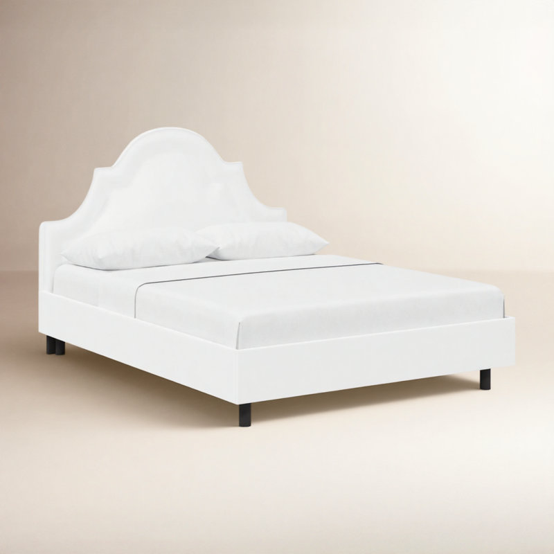 Lit plateforme tapissier Knipe, Très grand, Sergé Performance blanc