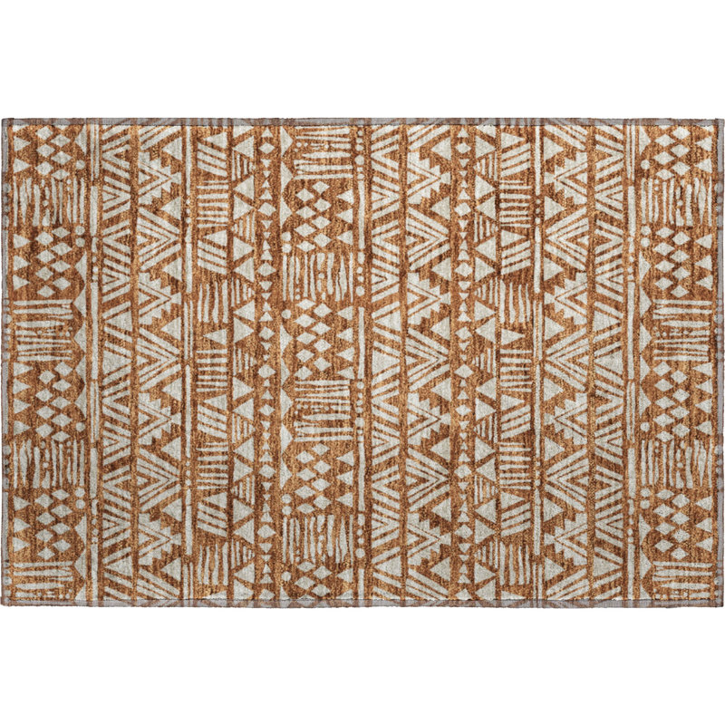 Premium Machine Washable Prisco Terracotta Rug, Rectangle 1'8" x 2'6"