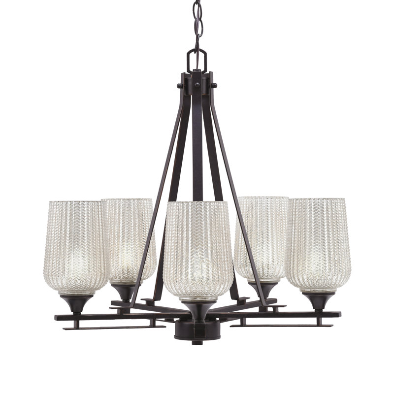 Lustre 5 lumières Uptowne illustré en finition granite foncé avec verre texturé argenté de 5 po