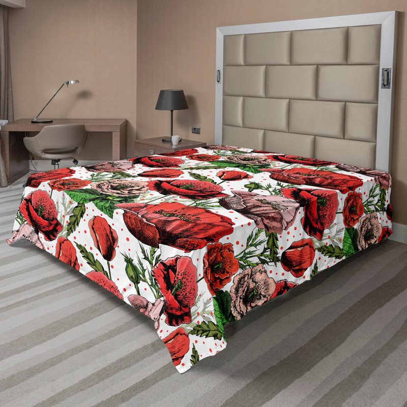 Ambesonne Nature Top Flat Sheet Glisten Fish Sunlight King Blue Purple White, Rouge et vert / motif floral rose séchée