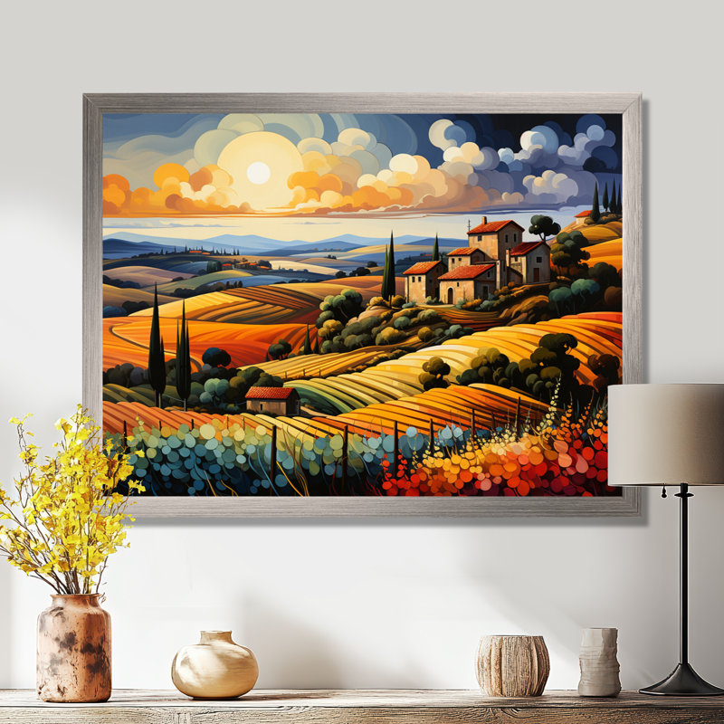 Italie, Toscane, vignobles V - Italie, art mural, H 24 po x l 32 po x P 1 po, Cadre simple argenté