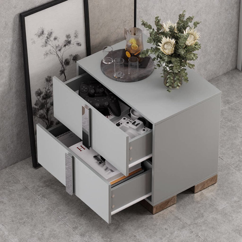 Table de chevet 2 tiroirs Modern, Gris