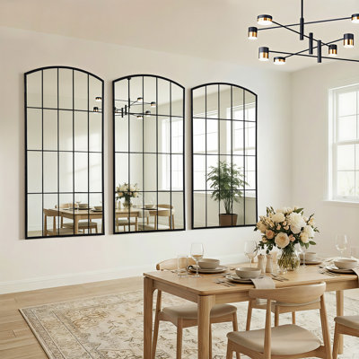 67" H X 28" W Arch Metal Accent Mirror Window Pane Floor Length Mirror Vanity Mirror for Bathroom Entryway Living Room