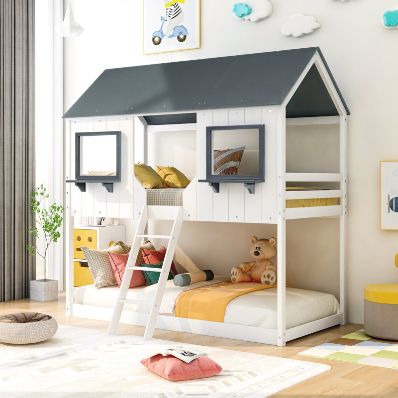 Lit simple au-dessus d'un lit superposé blanc - Maximisez l'espace avec la barrière de sécurité blanche en bois de pin massif