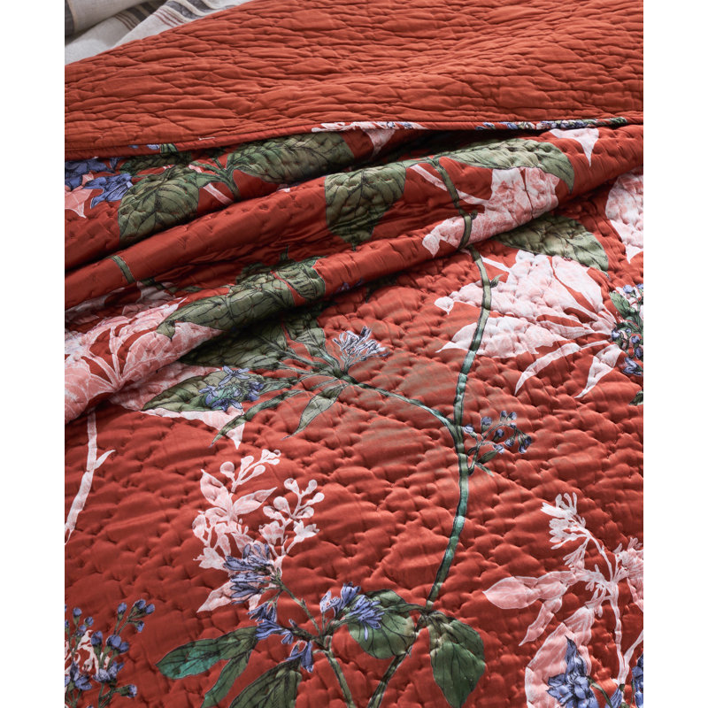 Queen Brick Cotton Floral Pattern Quilt