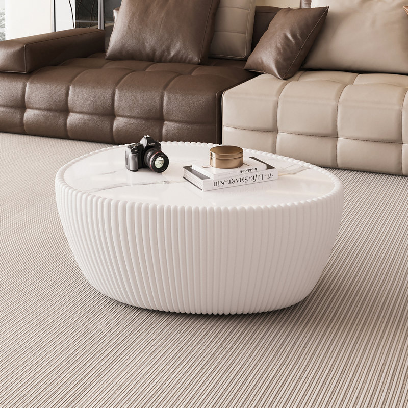 Table basse moderne en cuir de couleur orange avec œufs d'oie, Blanc / orange