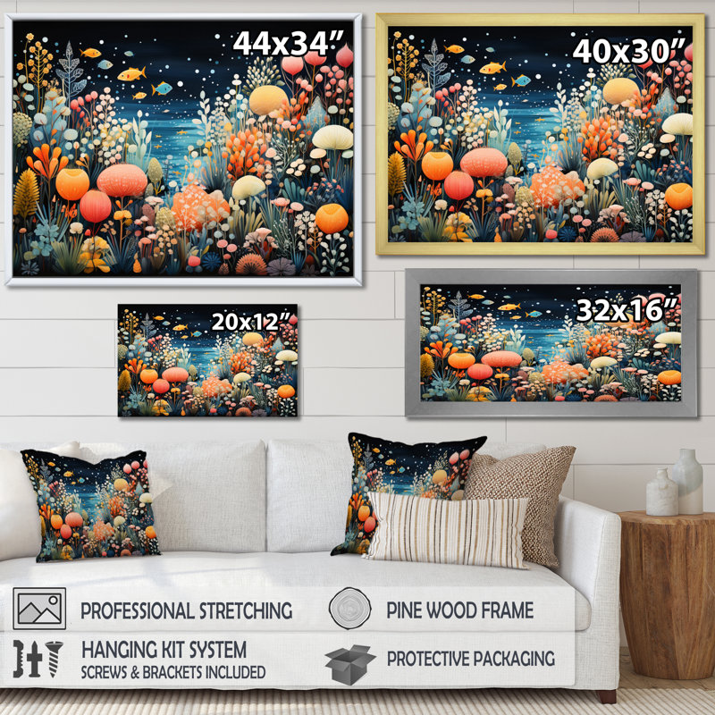 Aquariums Aquatic Pointillism An II, reproduction d'art sur toile, Cadre photo blanc, H 24 po x l 32 po x P 1 po