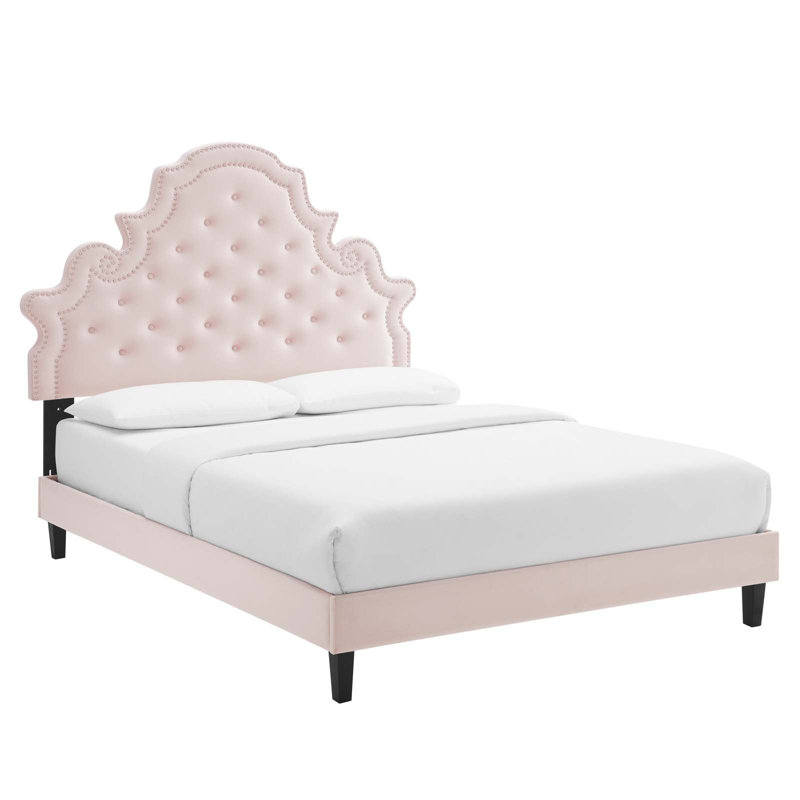 Lit plateforme performant en velours Gwyneth, Rose, Simple