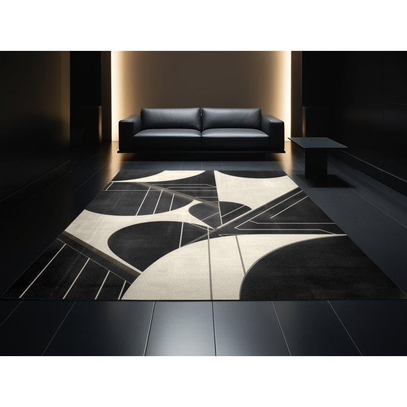 Machine Washable Carlstadt Mid-Century Modern Geometric Rug in Black – Black Binding, 6x9