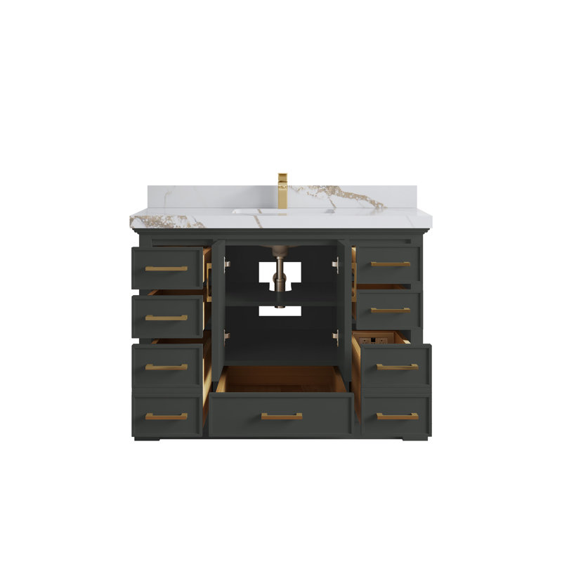 Ensemble de meuble-lavabo simple 48 po avec plateau Charlotte, Or Calacatta
