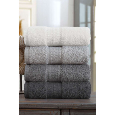 Ensemble de serviettes à main de luxe (4 pièces), 100% coton, 19,7 po x 33,5 po | Lavable à la machine à 104 ° F, doux et absorbant en gris élégant | Parfait pour la salle de bain, le spa et l'utilisation quotidienne, design durable et élégant