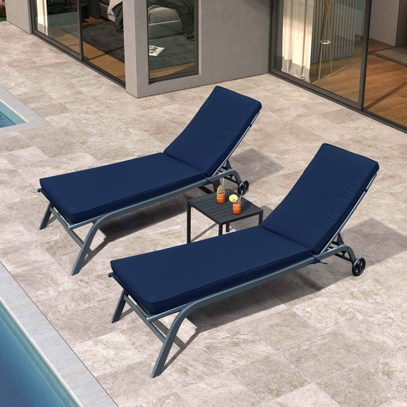 2Pcs Outdoor Chaise Lounge Seat Cushions, Navy Blue, Material, Sponge Filling, & Fade , Removable Zipper Covers For Long-Term Use Patio Chair Cushion Replacement , Breathable , Fadeproof, Detachable