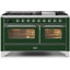 ILVE UM15FDNS3BGG Majestic II 60 inch Dual Fuel Range with 9 Burners, Griddle (Natural Gas, Triple Glass Door, Blue Grey, Brass)-1199178756-1199178804