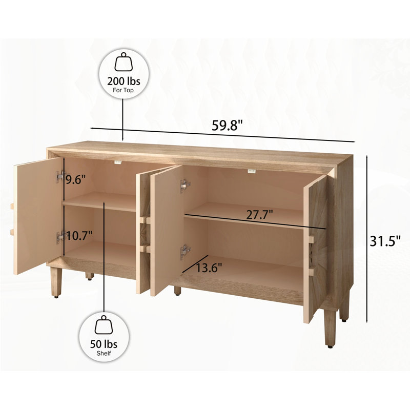 Credenza - Armoire de rangement symétrique Sunburst, Naturel antique