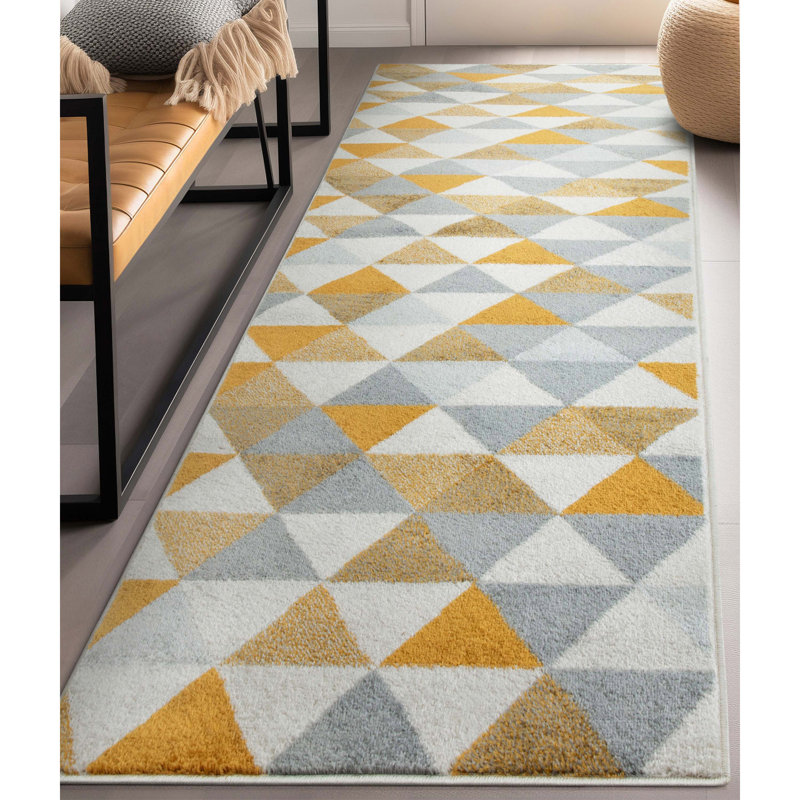 Rubino Modern Geometric White/Yellow Area Rug, Runner 2'7'' x 9'10''