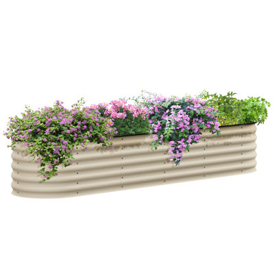 Outsunny 7.9' x 2' x 1.4' Galvanized Raised Garden Bed Kit, Outdoor Metal Elevated Planter Box with Safety Edging, Easy DIY Stock Tank for Growing Flowers, Herbs & Vegetables, Cream