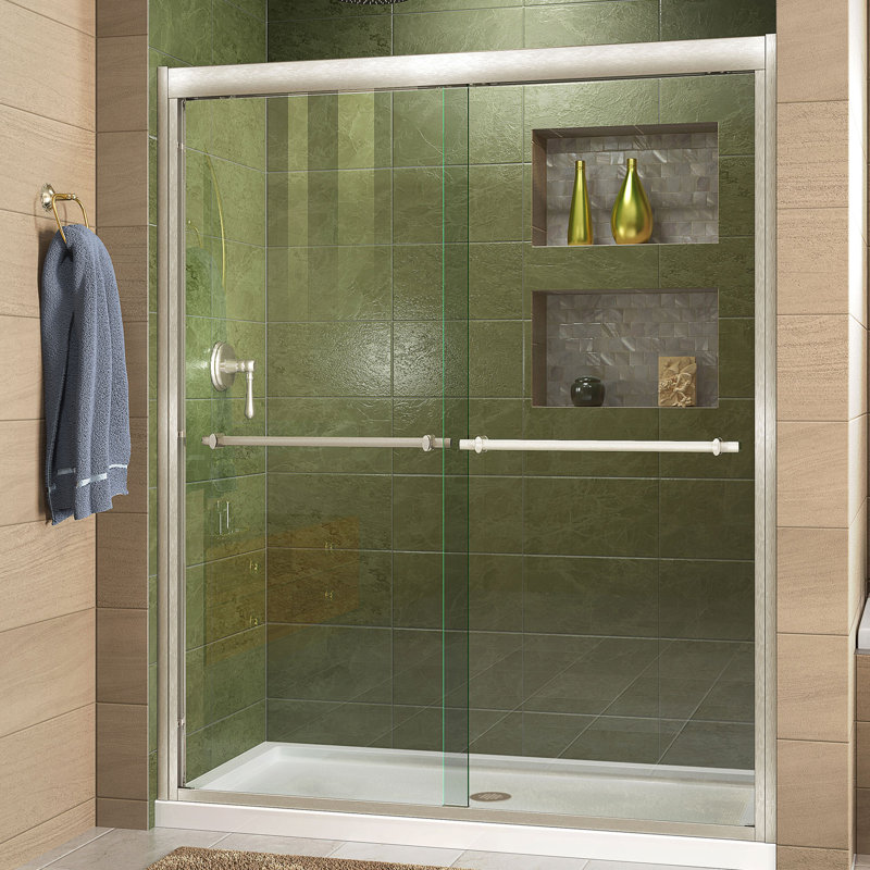 Duet 44" W x 72" H Bypass Sliding Semi-Frameless Shower Door with Clearmax™ Technology, Brushed Nickel