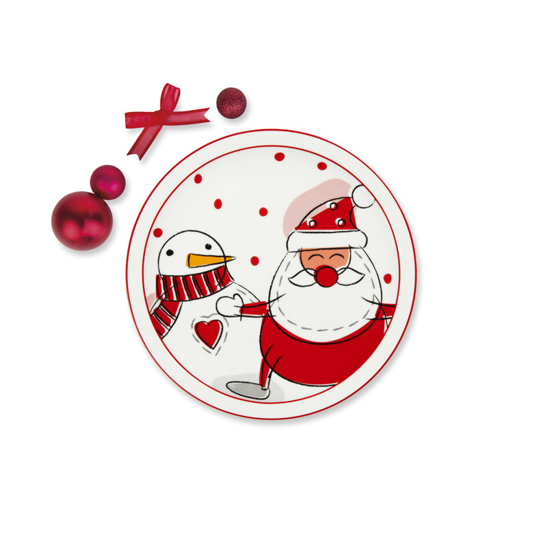 Excelsa set 6 panettone serving plates Snowman porcelain multicolor
