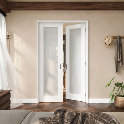 Porte française en verre givré 1-Lite de 36 po x 80 po avec charnières noires, dalle de porte en verre d'intimité avec cadre, porte intérieure française comme porte de garde-manger, porte de chambre à coucher, porte de buanderie, portes de placard, portes de pièce, loquet et poignée de porte inclus