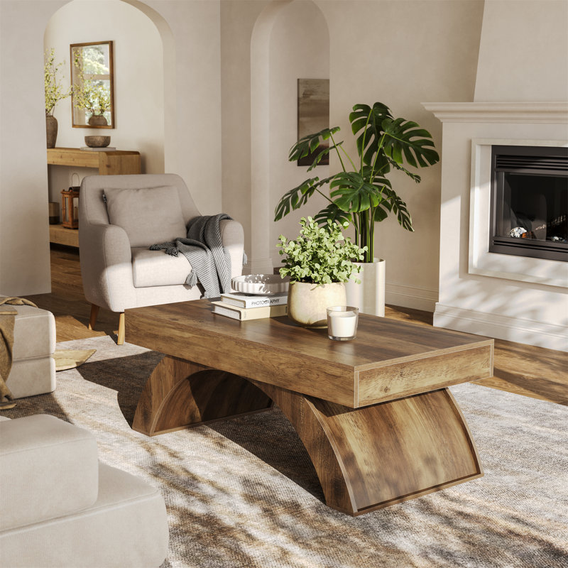 47-Inch Rectangle Coffee Table, Farmhouse Center Table with Arched Base for Living Room, Office