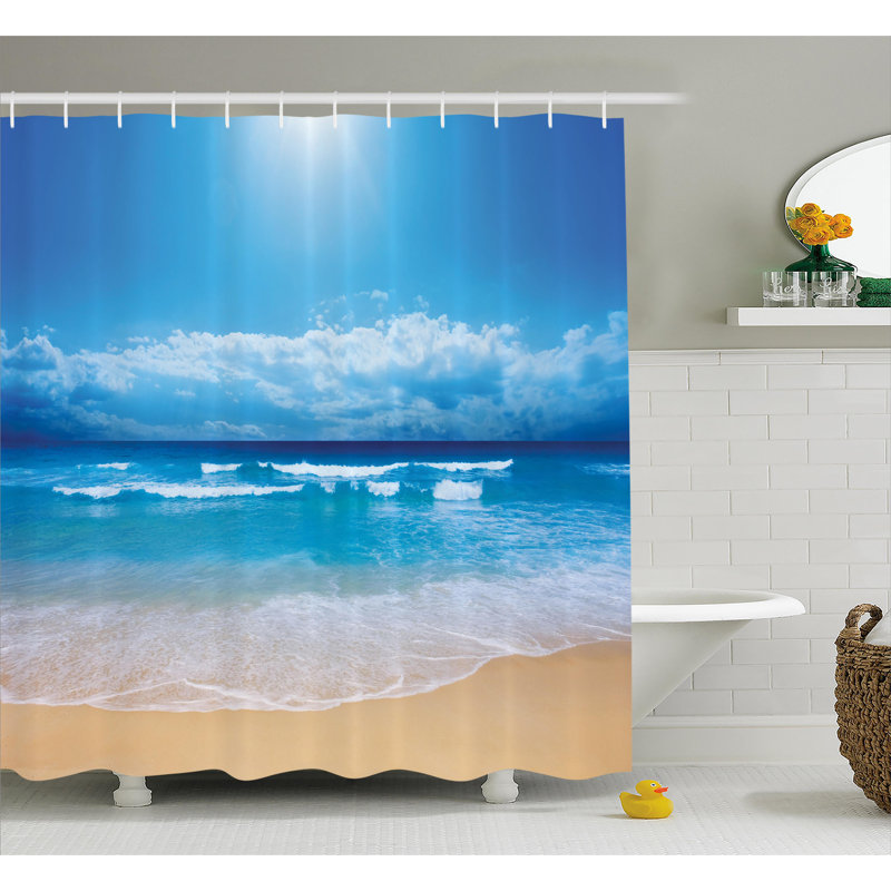 Rideau de douche en mer et crochets en ciel Beaty, L 69 po x L 70 po