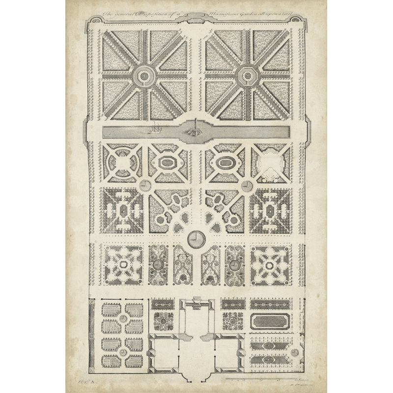 Antique Garden Design IV by DeZallier D'Argenville - No Frame Painting on Canvas, 46cm H x 30cm W x 3.8cm D