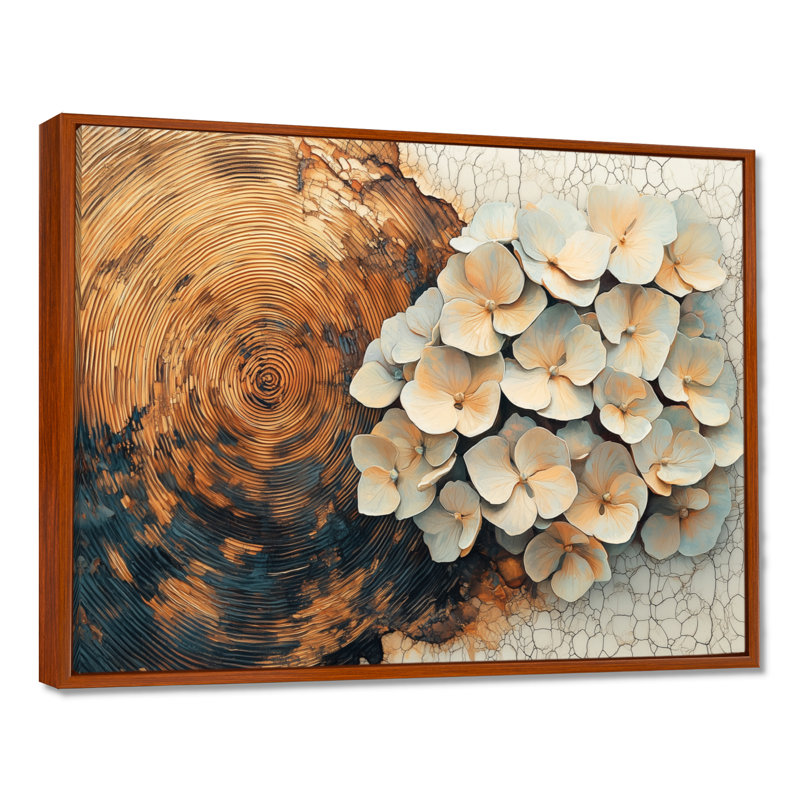 Murales hortensias en cristal Muril sur glissoire en bois II - hydrangées murales, H 30 po x l 40 po, Brun