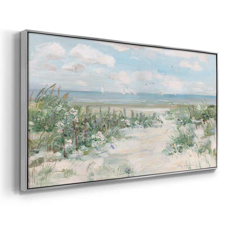 Plage de fleurs sauvages - Toile tendue avec châssis, prête à accrocher, H 21 po x l 41 po, Argent argent