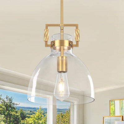 1-Light Modern Single Dome Pendant Light with Clear Glass Shade for Dining Room Bar Entryway Hallway