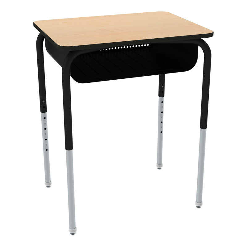 Bureau d'école à hauteur ajustable avec boîte à livres en métal (paquet de 2), Noir, Érable