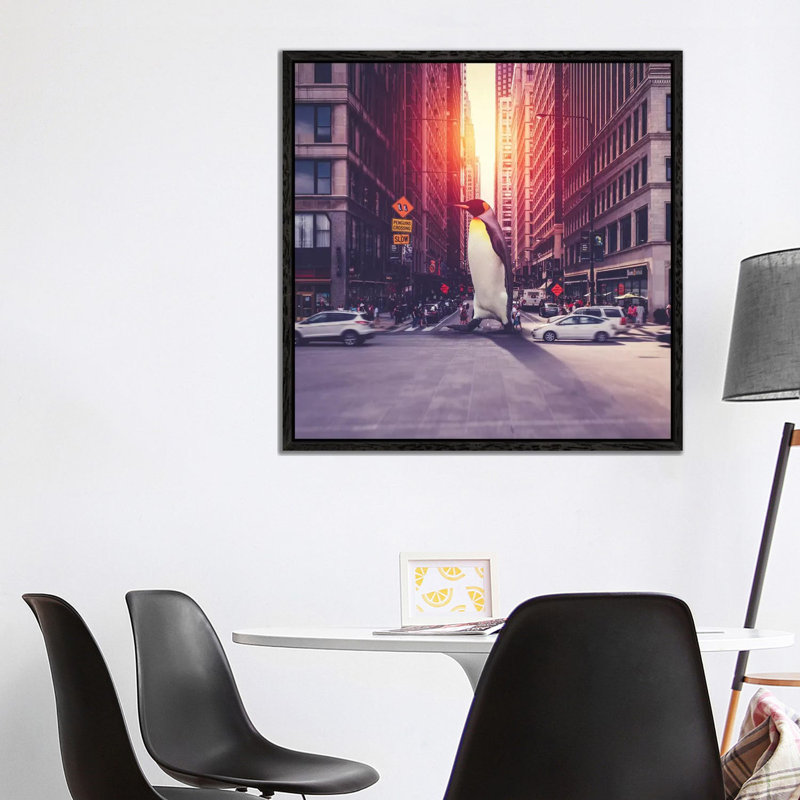 Penguin City by Soaring Anchor Designs - Gallery-Wrapped Canvas Giclée on Canvas, Black Framed, 93.98 cm H x 93.98 cm W