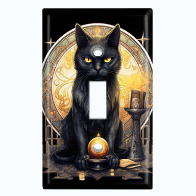 Metal Light Switch Plate Outlet Cover (Halloween Spooky Black Cat - Single Toggle)