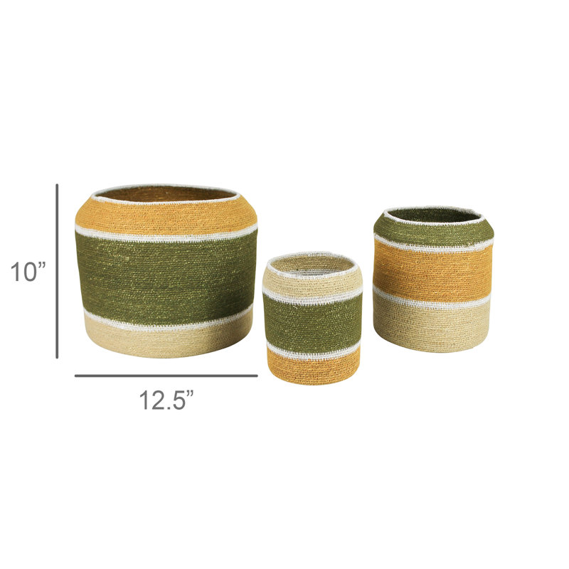 Medina Tapered Rim Baskets, Seagrass, Set Of 3 Sm: 6X6x6.5, Med: 8.5X8.5X8.5, Lrg: 12.5X12.5X10
