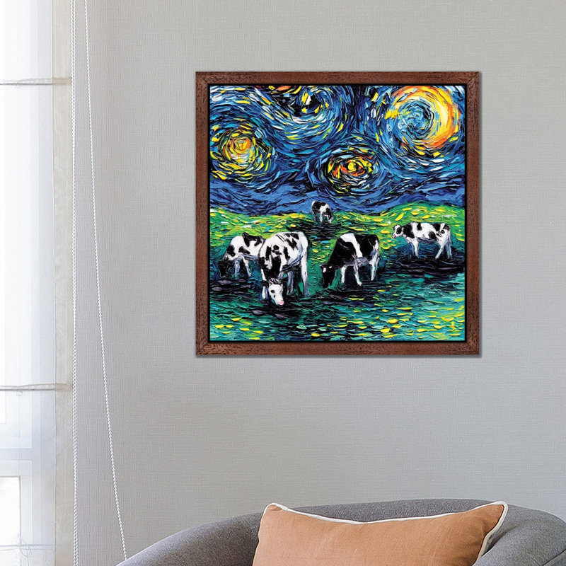 Starry Starry Pasture - Painting on Canvas, 66.04 cm H x 66.04 cm W, Brown Framed