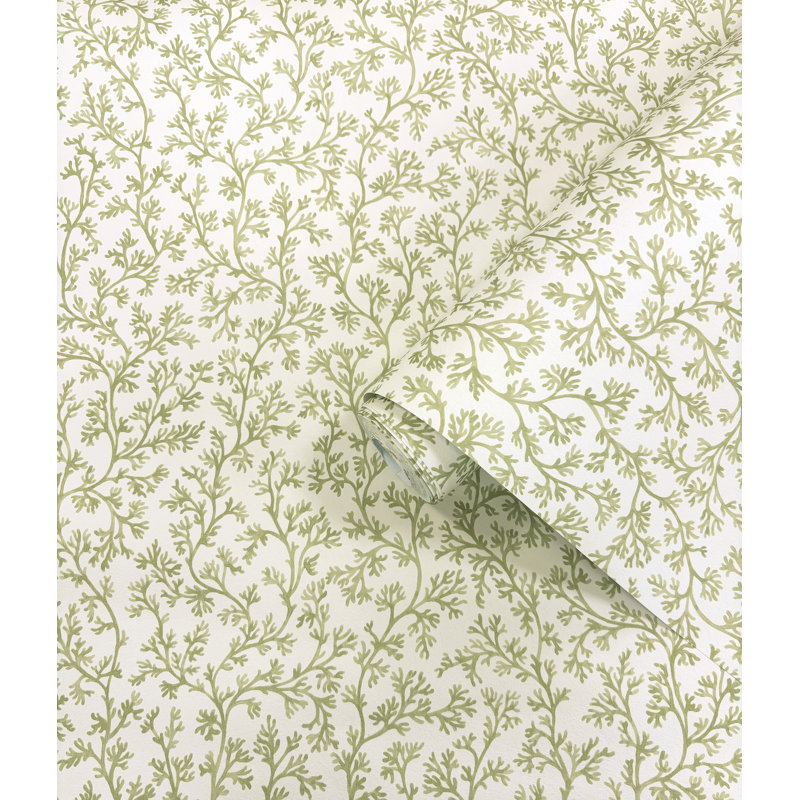 Papier peint vert non tissé Coral, Vert sauge