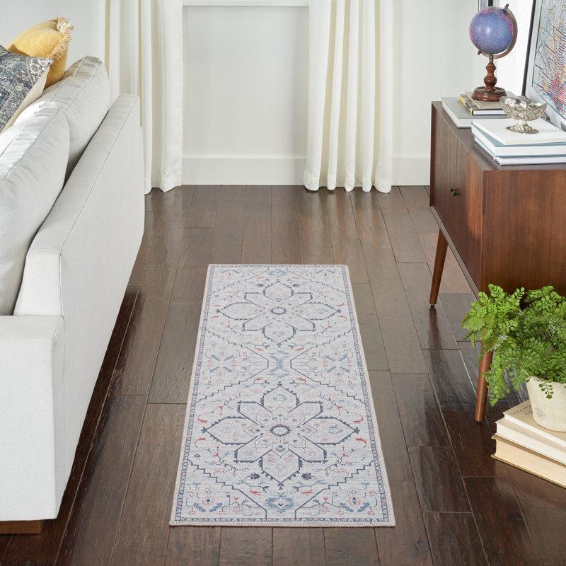Oriental Machine Washable Area Rug in Gray, Runner 2' x 6'