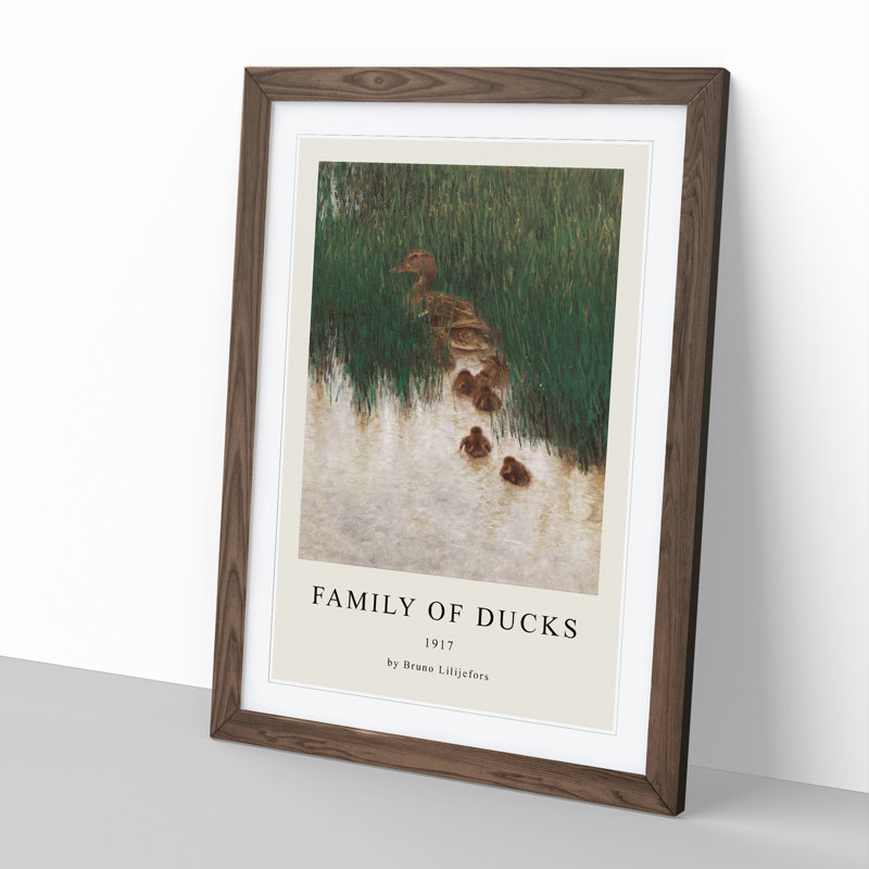Duck Family by Bruno Liljefors - Single Picture Frame Print, Walnut Framed, 48cm H x 36cm W x 2cm D