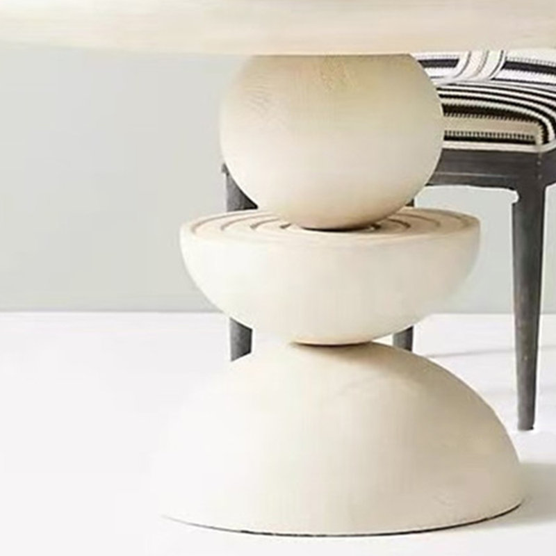 Table de salle à manger en bois de frêne massif avec base ronde unique, H 29,9 po x L 53,1 po x l 53,1 po, Blanc
