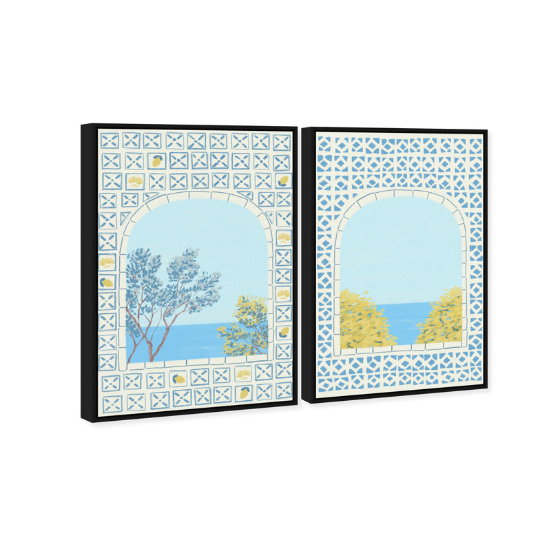 Mediterranean Window Set Set by Oliver Gal, 74"H x 50"W, Black Floater Frame