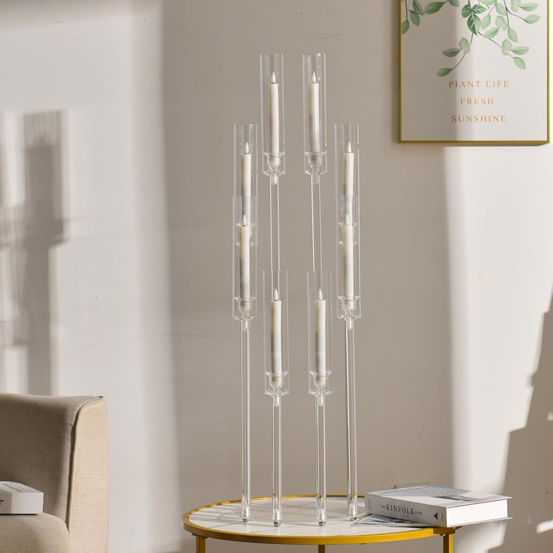 8 Arms Clear Candlesticks Holder For Wedding Decorations Arcylic LED Candle Holder With Shade For Valentines Day Events Party Table Centerpiece