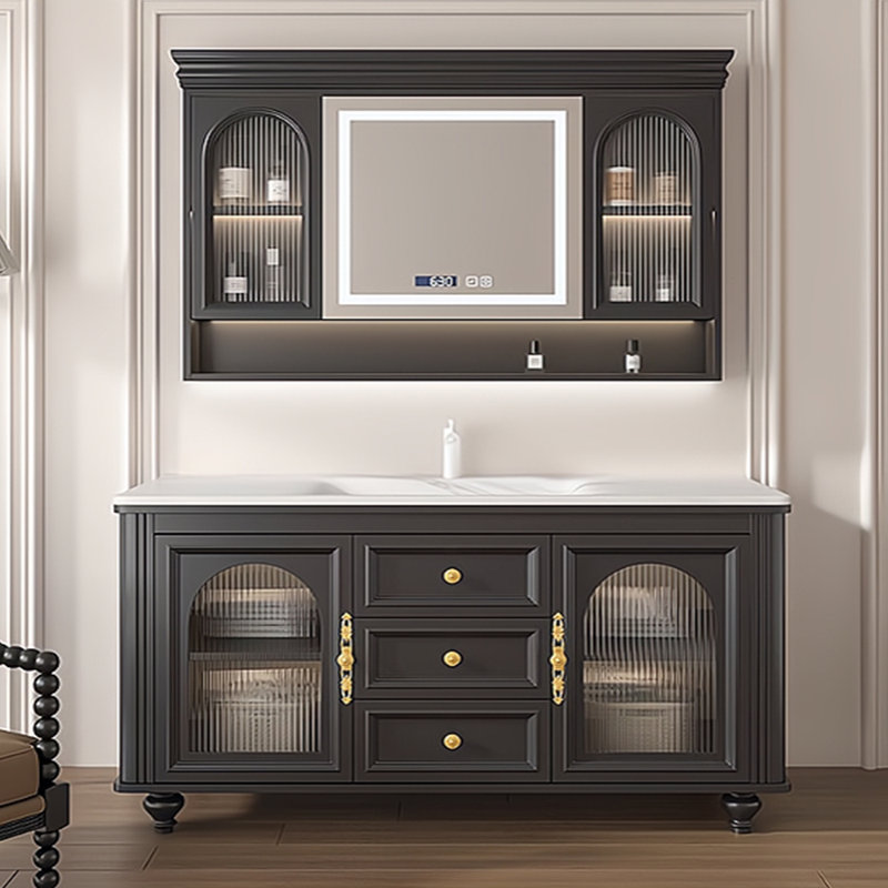 Meuble-lavabo simple français rétro, Noir, L 59 po