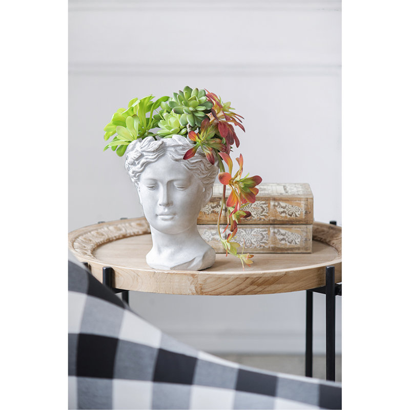 Greek Style Cement Head Planter - Indoor Outdoor Home Garden Decor, D6" X 9", 9.1" H x 6.3" W x 5.9" D